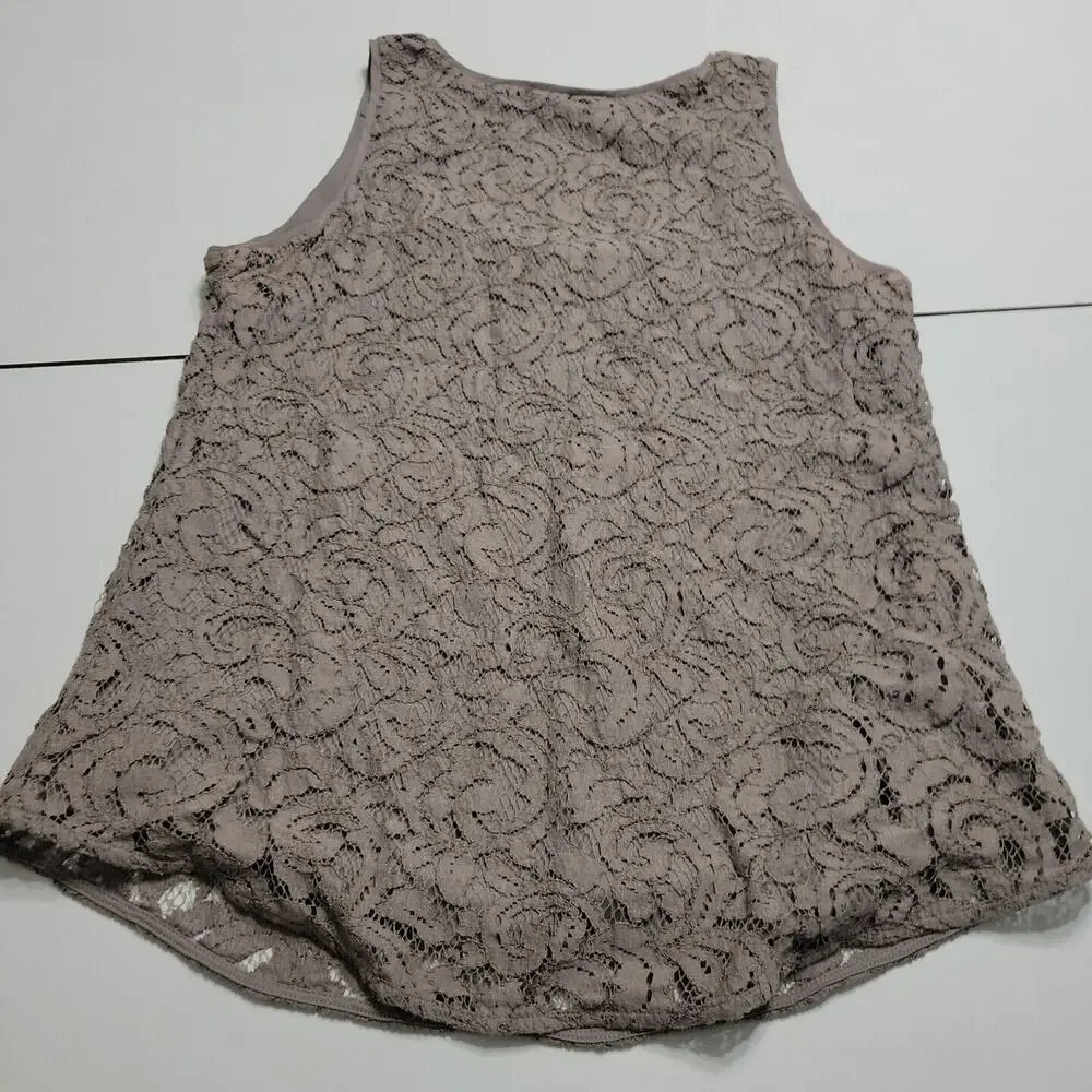 Ann Taylor LOFT Shirt Women Medium Blouse Grey Cap Sleeve Scoop Neck Line Cotton